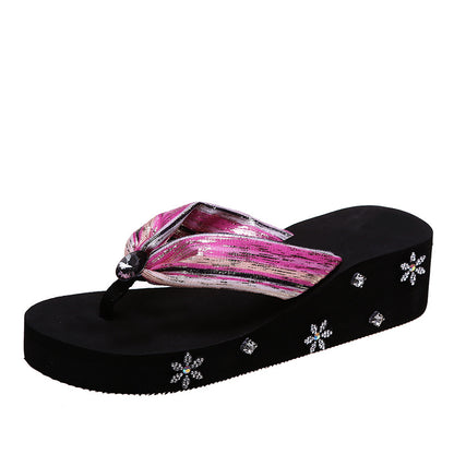 ស្បែកជើងនារី Thong Sandals ជាមួយ Rhinestones