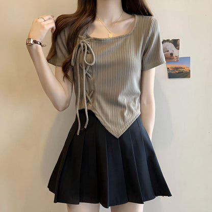 Women's Irregular Drawstring Stylishly Casual Short Sleeve