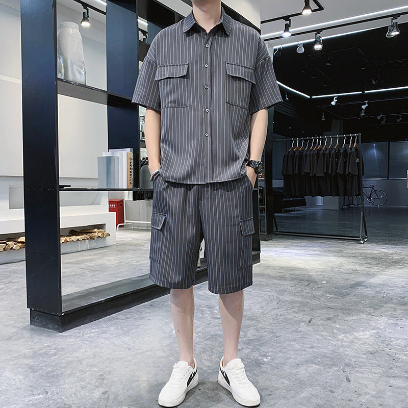 Men's Fashion Striped Shirt and Shorts Set for a Stylish Look