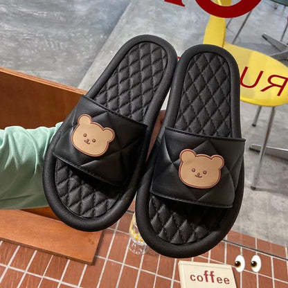 Cartoon Bear Beach Flip Flops ជាមួយនឹងបាតទន់សម្រាប់ស្បែកជើងនៅផ្ទះ