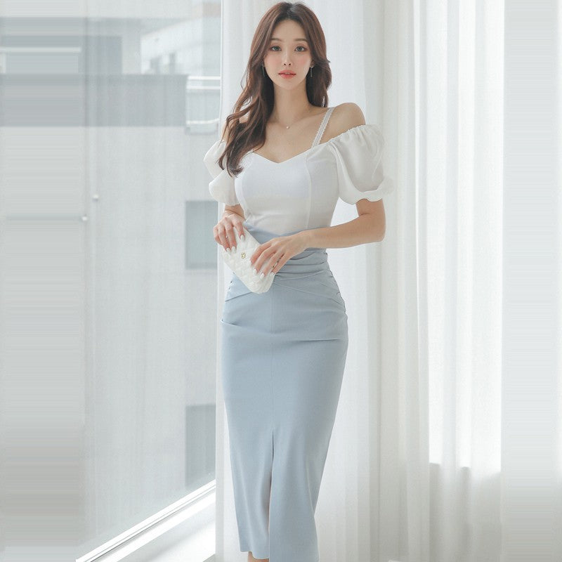 Hip Skirt with Waist Slit Two-Piece Set-Stylish Off-Shoulder Elegance