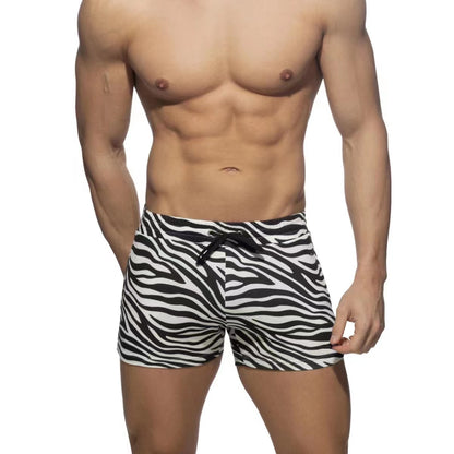 Men's Zebra Pattern Flower Boxer Trunks for a Playful Twist