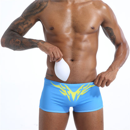 Men's Low Waist Boxer with Removable Cup Swimming Trunks