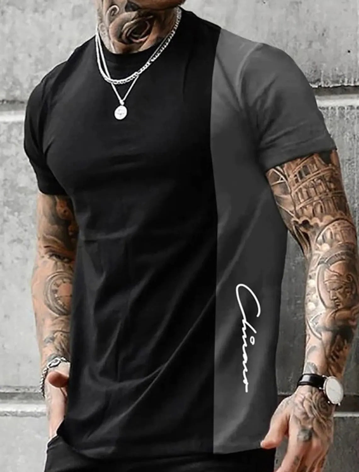 អាវយឺតដៃខ្លី Crew Neck Casual T-shirt for Men's Fashion Tops