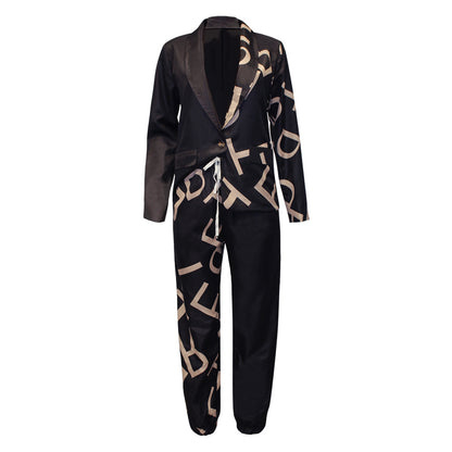 Chic Women's Printed Long-sleeved Lapel Suit for a Trendy Look