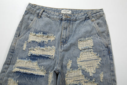 Fashion Washed Frayed Patch Denim Shorts for Trendy Casual Style