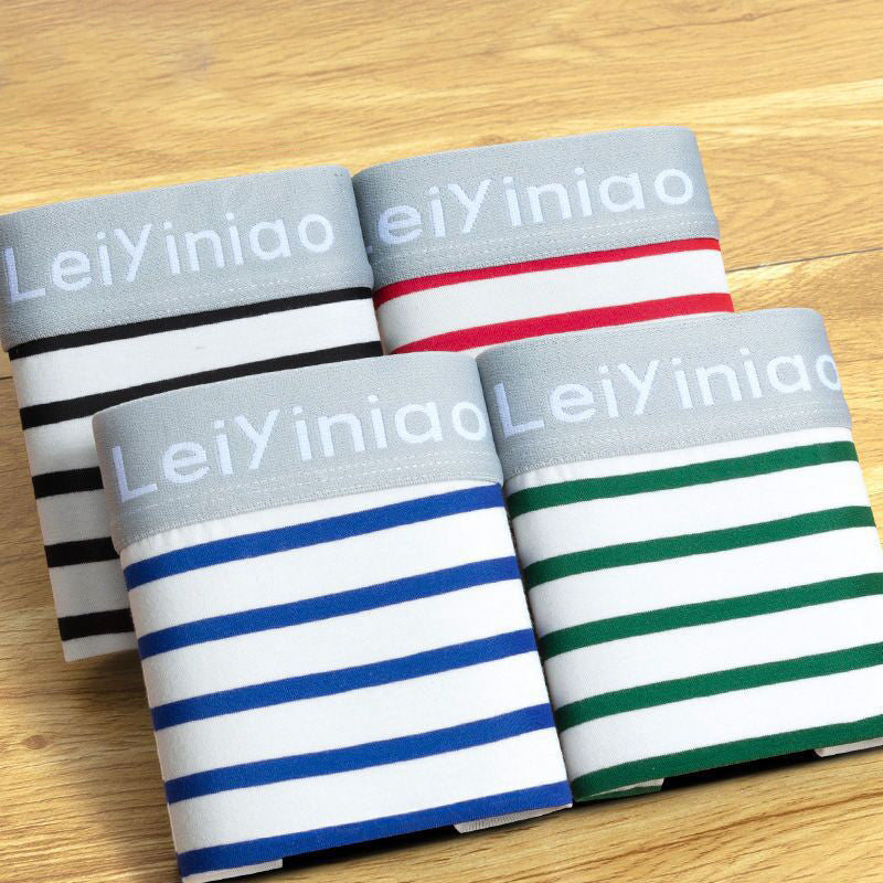 Men's Cotton Striped Printed Boxers-Full Cotton Explosion Style