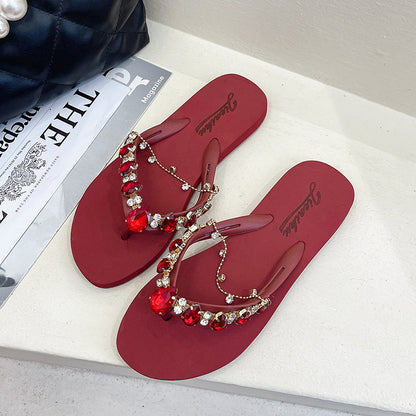 Women's Fashion Flip-Flops with Rhinestone Detailing