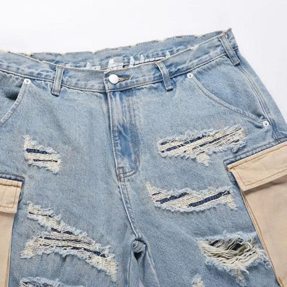 Big Hole Raw Fringed Tassel Wash Whisker Shorts for a Trendy Look