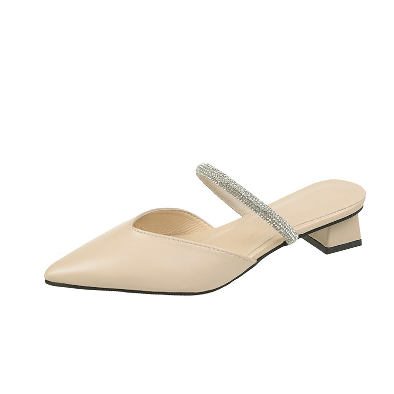 Thick-Heeled Pointed Muller Slippers for Stylish Ease