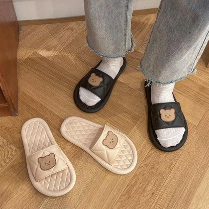 Cartoon Bear Beach Flip Flops with Soft Bottom for Home Slippers