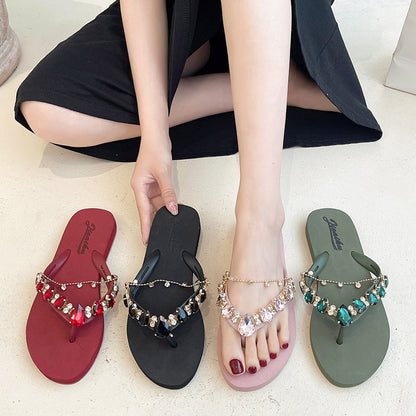 Women's Fashion Flip-Flops with Rhinestone Detailing