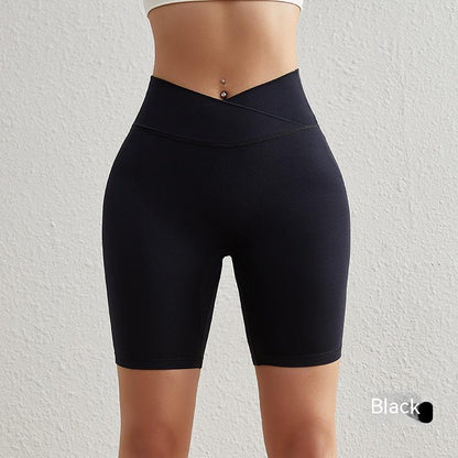 Women's Cross Waist Yoga Shorts for a Belly-Contracting Fit