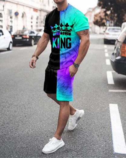 เสื้อยืดแขนสั้นพิมพ์ลาย KING สำหรับผู้ชาย