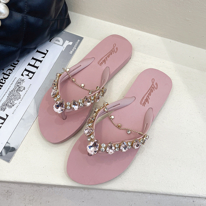 Women's Fashion Flip-Flops with Rhinestone Detailing