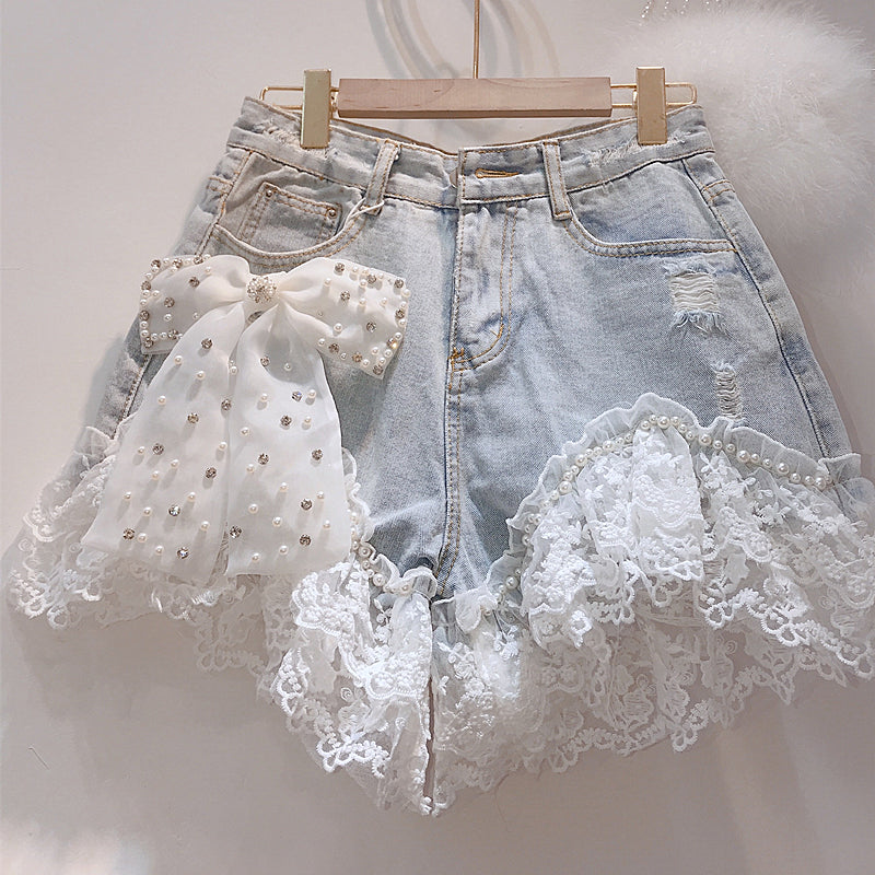 High-Waisted Shorts with Diamond Accents fo Korean Fashion Statement