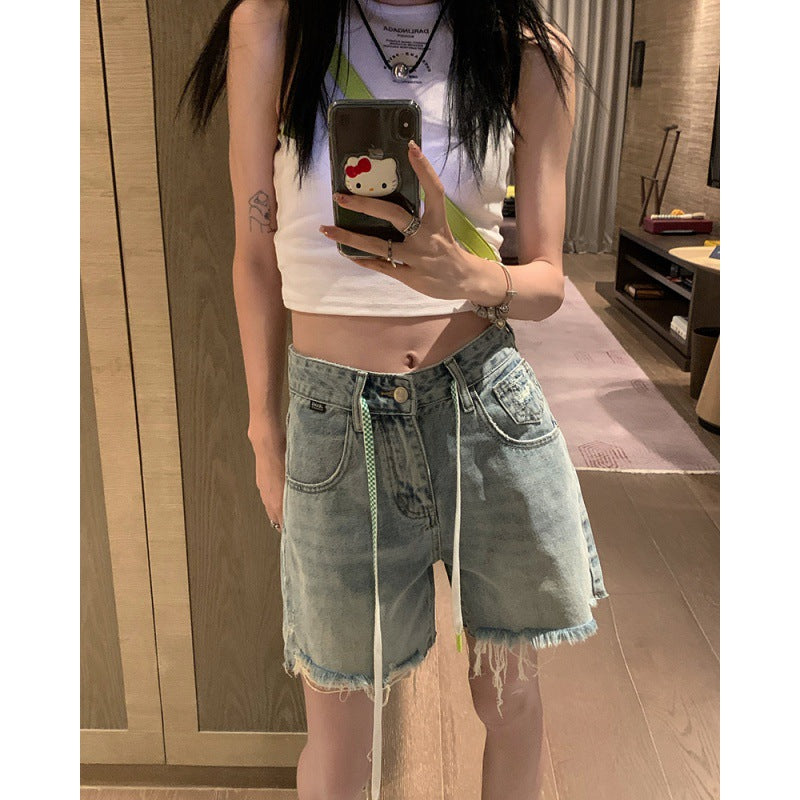 High Waist Wide Leg Denim Shorts with a Trendy Raw Edge Finish