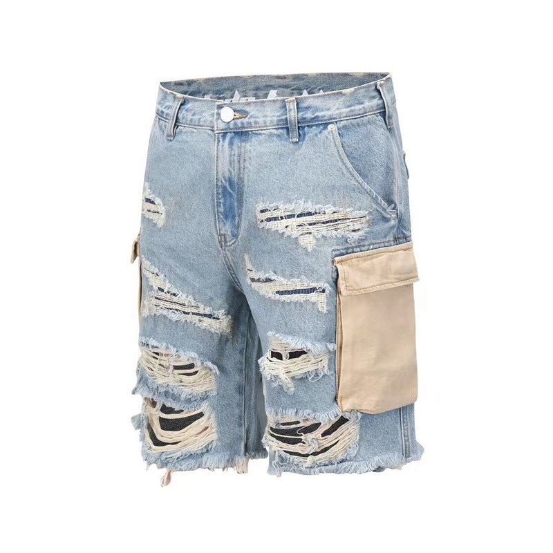 Big Hole Raw Fringed Tassel Wash Whisker Shorts សម្រាប់រូបរាងទាន់សម័យ