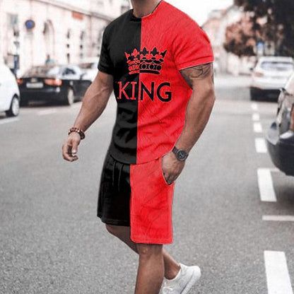 เสื้อยืดแขนสั้นพิมพ์ลาย KING สำหรับผู้ชาย