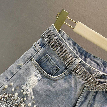 Heavy-duty Beaded Sequined Tassel Jeans for a Statement Look