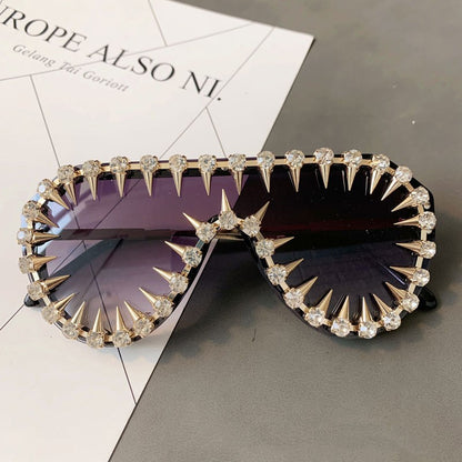 Luxurious Steam Punk Diamond Oversized Sunglasses for Women