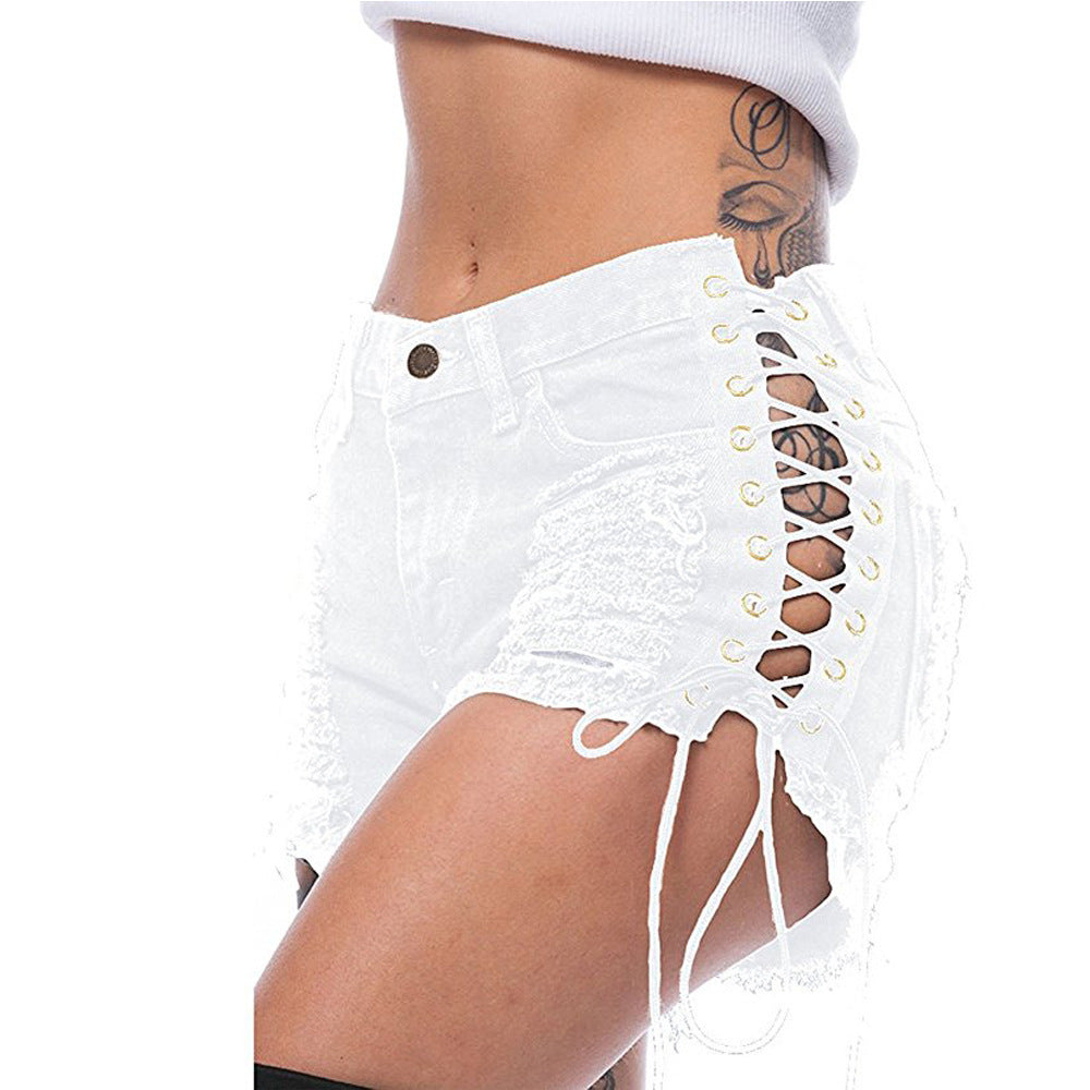 Beggar's Torn Women's Jeans-Hot Pants with Bandage Detail