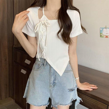 Women's Irregular Drawstring Stylishly Casual Short Sleeve