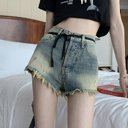 High Waist Denim Shorts for Women with a Raw Edge