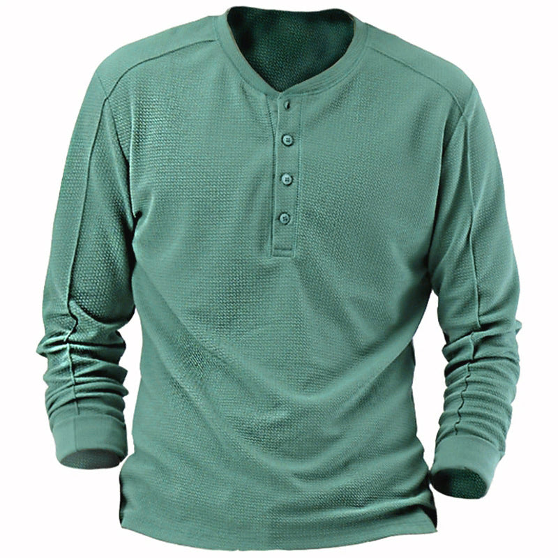 Men's Waffle Henry Collar T-shirt Top–Perfect for Any Occasion