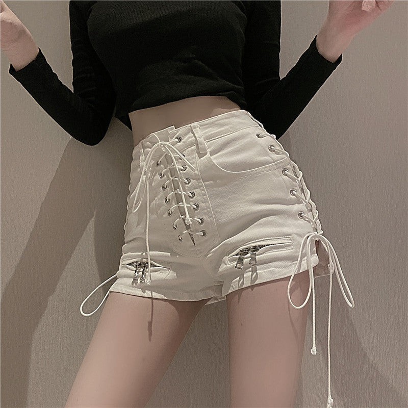 High Waist Zipper Strap Denim Shorts for a Fashion-Forward Look