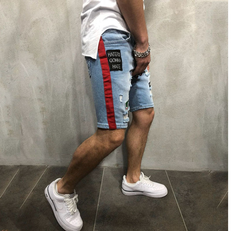 Men's Fashion Ripped Embroidered Loose Straight Jeans