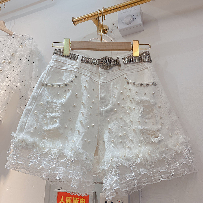 High-Waisted Shorts with Diamond Accents fo Korean Fashion Statement