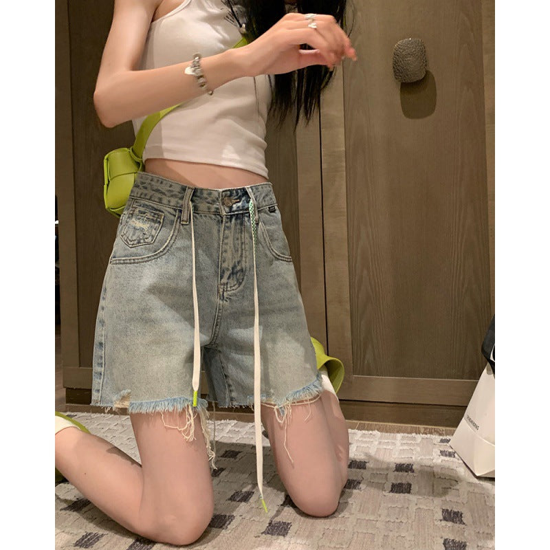 High Waist Wide Leg Denim Shorts with a Trendy Raw Edge Finish