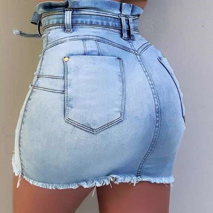 Trendy High-Waisted Lace-Up Denim Skirt-High Stretch Fashion Statement