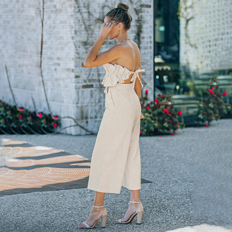 Elegant Sleeveless Pleated Jumpsuit with Ankle-length Pants