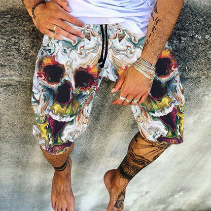 Stylish 3D Skull Print Beach Pants with Quick-Drying Casual Comfort